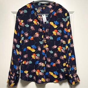 NWT The Limited Logan Long Sleeve Blouse Colorful Ginkgo Leaf Spring Print XL